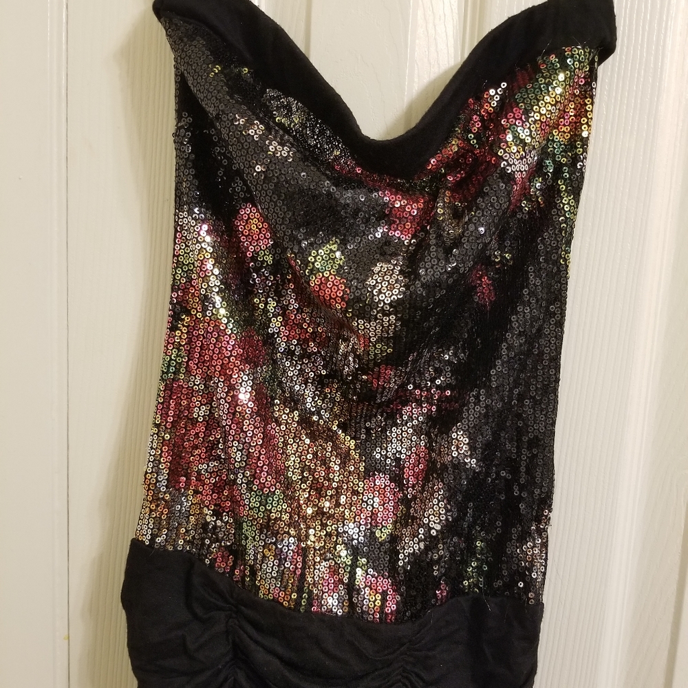 Black strapless sequin top